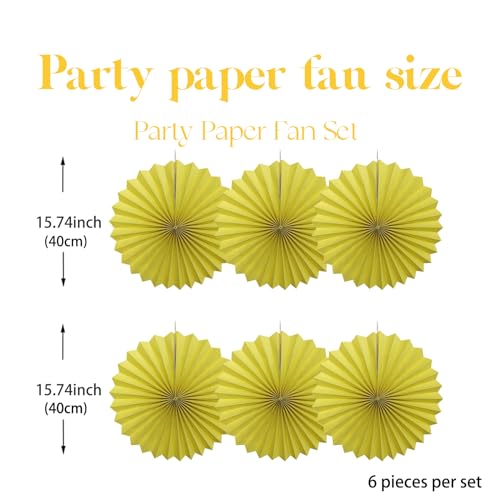 Yellow Party Decorations Lemon Yellow Hanging Paper Fans Set DIY 6Pcs (6 Count)