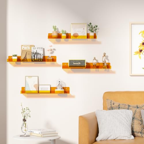 4 Pcs 15" Acrylic Shelves for Wall Decor and Display (4 Count)