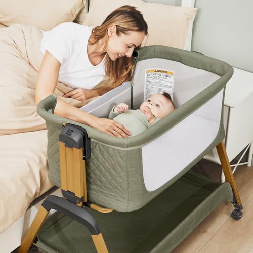 3-in-1 Baby Bassinet, Bedside Sleeper, Rocking Mode, Wheels, Green
