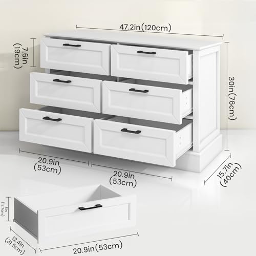 White Dresser for Bedroom with 6 Drawer