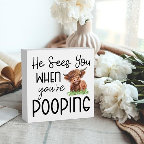 Funny Highland Cow Bathroom Decor Are You Pooping Sign Highland Cow Gifts for Women Highland Cow Nursery Decor