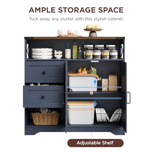 Farmhouse Buffet Sideboard Cabinet with 2 Drawers and Open Shelf