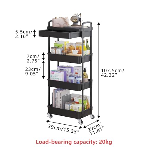 4 Tier Utility Cart with Drawer & Wheels