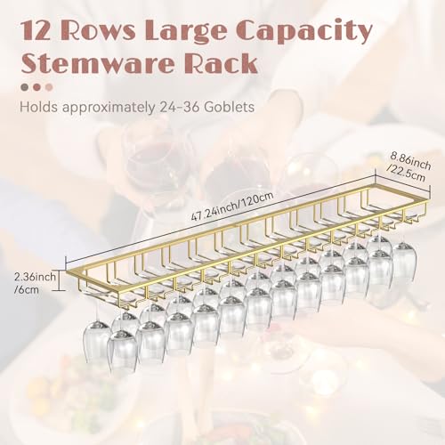 12 Row Wine Glass Rack Under Cabinet Large Capacity