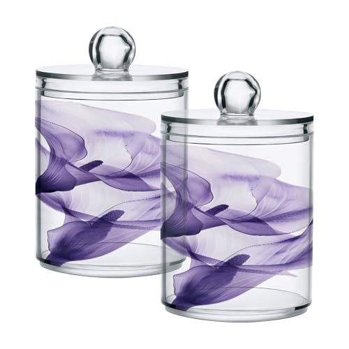 2 Pack Qtip Holder Organizer Dispenser Purple Calla Lily Flower Bathroom Storage Canister Cotton Ball Holder Container for Cotton Pads (2 Count)