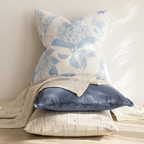 Set of 2 Linen Floral Vintage Throw Pillow Covers Neutral Accent Decorative Cozy Cushion Covers Farmhouse Boho Home Decor for Sofa Chair Couch Bedroom Living Room