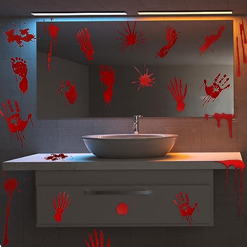 Halloween Bloody Handprint Footprint Horrible Window Stickers (12 Count)