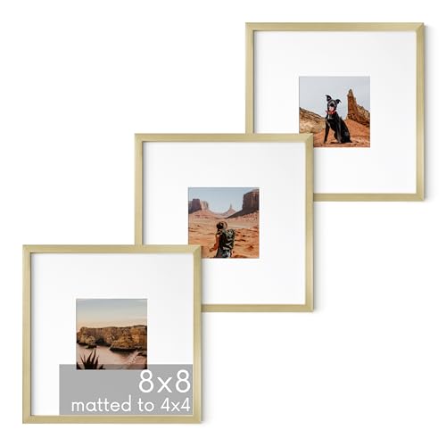 8x8 Gold Metal Picture Frames Matted to 4x4 (3 Count)