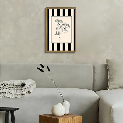 Black and White Floral Wall Art Framed Canvas Painting