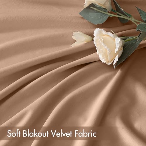 Blush Beige Blackout Velvet Curtains Drapes 108 Inch Long 52"x108" (2 Count)