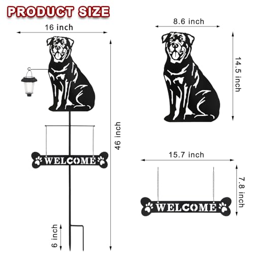 Solar Rottweiler Silhouette Dog Breed Welcome Sign with a Lantern