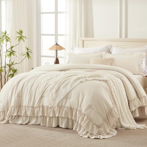 Beige Ruffle Comforter Set Queen Size