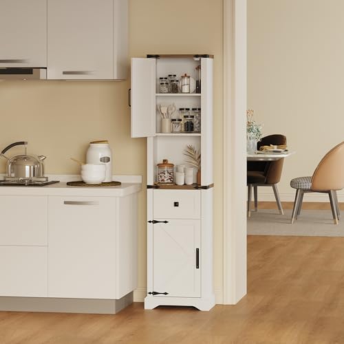 66" Tall Farmhouse Bathroom Storage Cabinet with Barn Doors