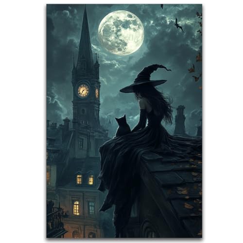 Halloween Witch Black Cat Wall Art