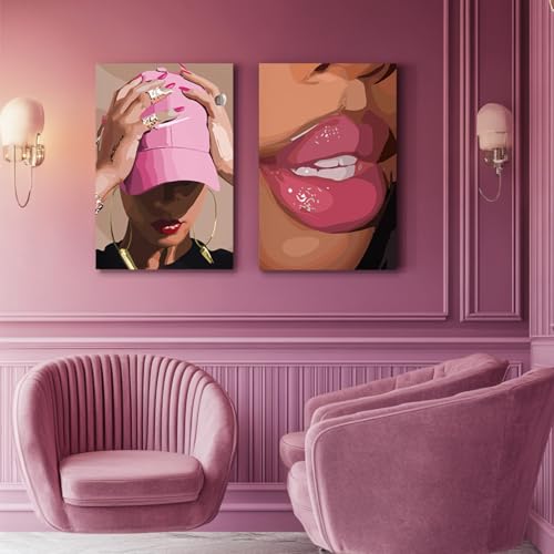 Wrapped Canvas Fashion Pink Black Girl Wall Art Set of 3 (3 Count)