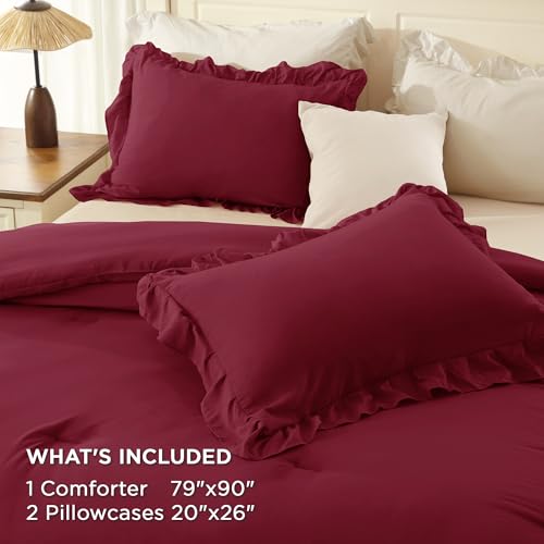 Burgundy Ruffle Full Size Comforter Set