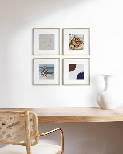 12x12 Gold Metal Picture Frames Matted to 8x8 (4 Count)