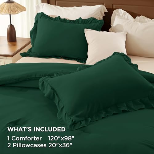 Dark Green Ruffle Oversized King Comforter Set