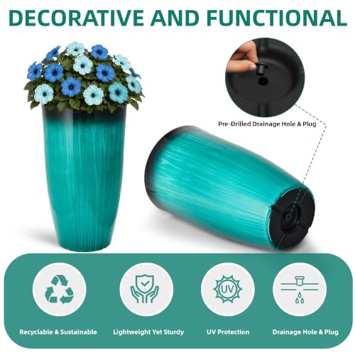 Autodaya 24" Faux Ceramic Large Planters for Outdoor Plants (2 Count)