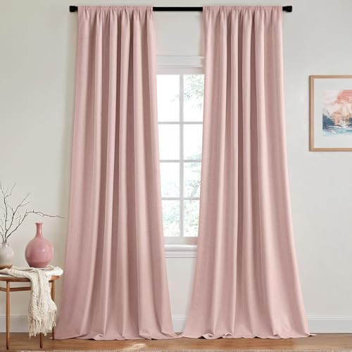 100% Blackout Back Tab Pleat Linen Curtains 50" Wx63 L (2 Count)
