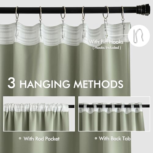 Sage Green Back Tab Blackout Curtains 66x96 Inch Length 2 Panels Set (2 Count)