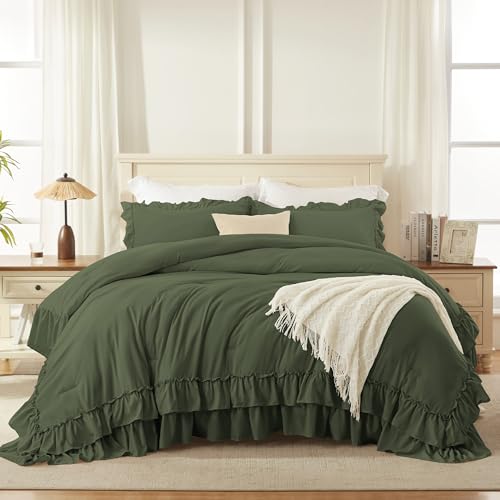 Olive Green Ruffle Comforter Set King