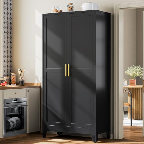79" Tall Black Kitchen Pantry Cabinet