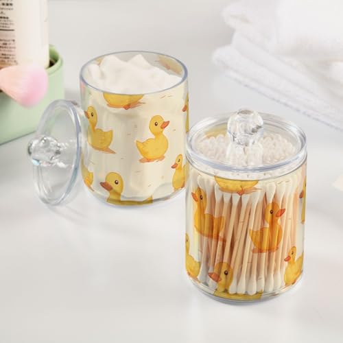 2 Pack Qtip Holder Organizer Dispenser Ducks Yellow Bathroom Storage Canister Cotton Ball Holder Container for Cotton Pads (2 Count)