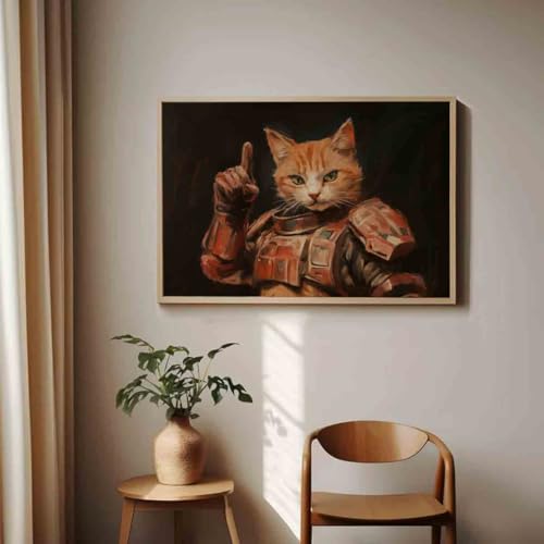 Orange Cat Wall Art Funny Cat Pictures Abstract Armor Picture Animal Portrait Wall Art Retro Animal Prints Dark Aesthetic Paintings Vintage Picture Living Room Decor 16x24inch No Frame