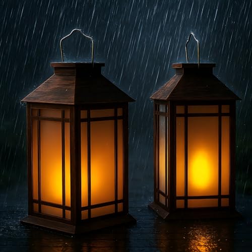13 Inch Outdoor Decorative Lanterns with LED Candle Timer 2 Pack Brown (2 Count)