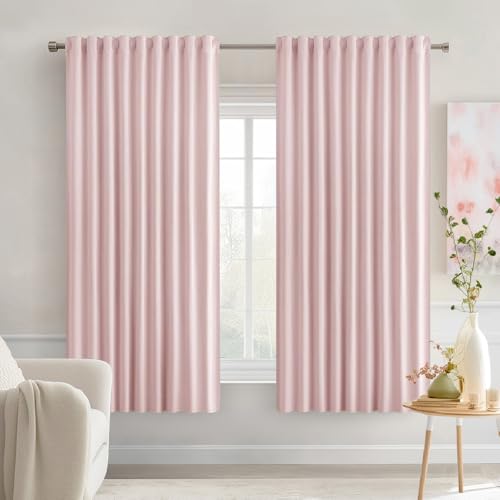 Light Pink Back Tab Blackout Curtains 52x63 Inches Long 2 Panels Set (2 Count)