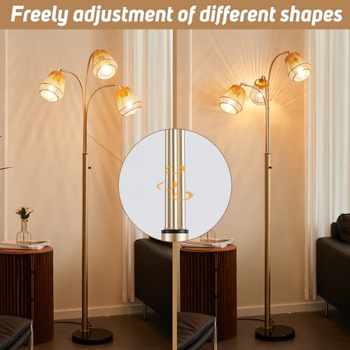 Gold Rattan Floor Lamp for Living Room (3 Count)
