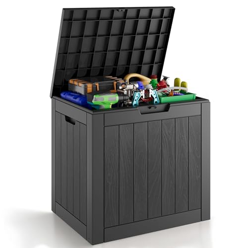 Deck Box 32 Gallon Resin Indoor and Outdoor Storage Boxes Waterproof for Garden Tools
