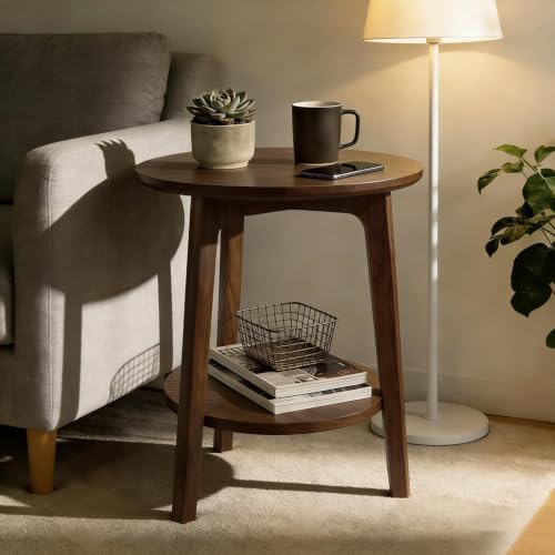 2 Tier Round Coffee Table Wood Nesting Side Table