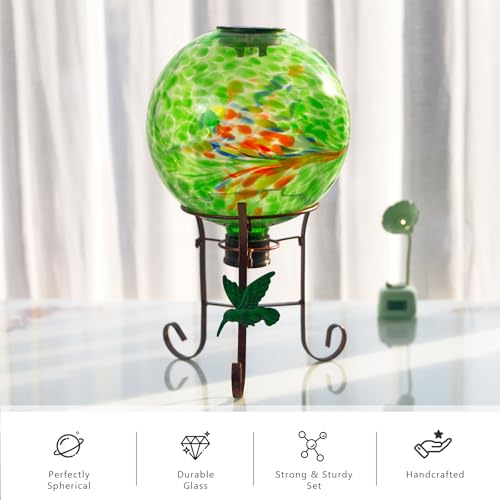 10 Inch Solar Glass Gazing Ball with 9.4" H Metal Stand