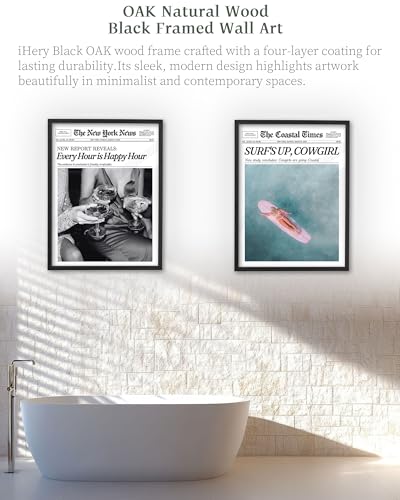 12x16in Surf’s Up Cowgirl Black Framed Newspaper Wall Art