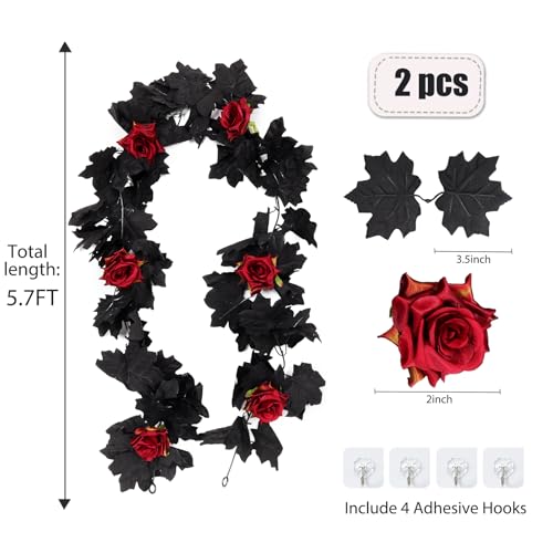 Artificial Black Garland Hanging Vine Artificial Red Floral Garland (11.4 Foot)