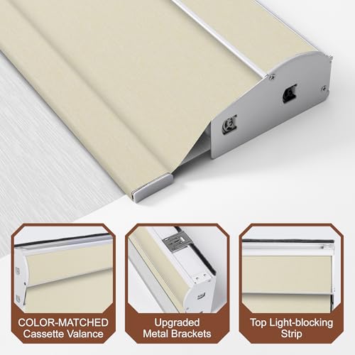 Cordless Dual Roller Shades.Beige and White.46 W x 48" H