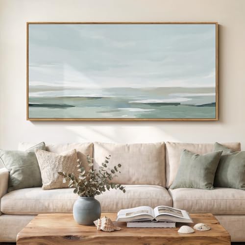 Large Framed Sage Green Abstract Wall Art for Living Room