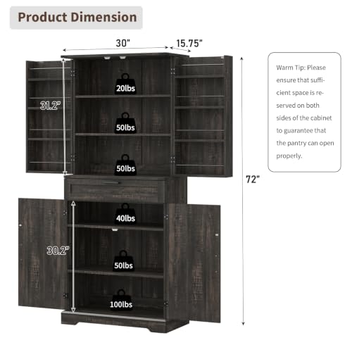 72'' Kitchen Storage Pantry Cabinet