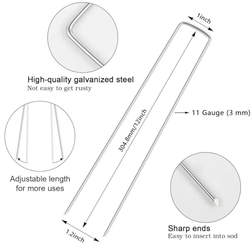 12 Inch 50 Pack Galvanized Landscape Staples 11 Gauge Anti (50 Count)