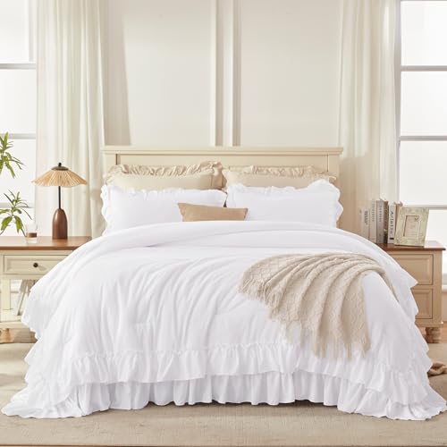 White Twin XL Ruffle Comforter Set