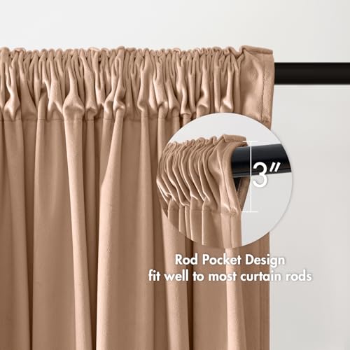 Blush Beige Blackout Velvet Curtains Drapes 84 Inch Long 52"x84" (2 Count)
