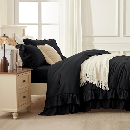 Black Ruffle Comforter Set Queen Size