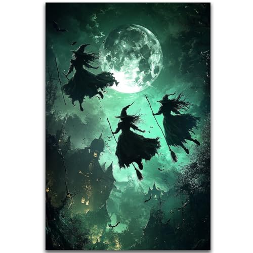 Flying Three Witches Halloween Canvas Wall Painting