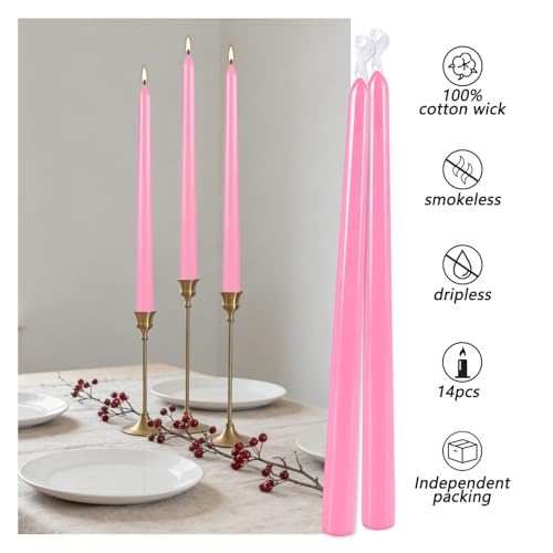 14 Pack Pink Taper Candles 12 Inch Tall 3 (14 Count)