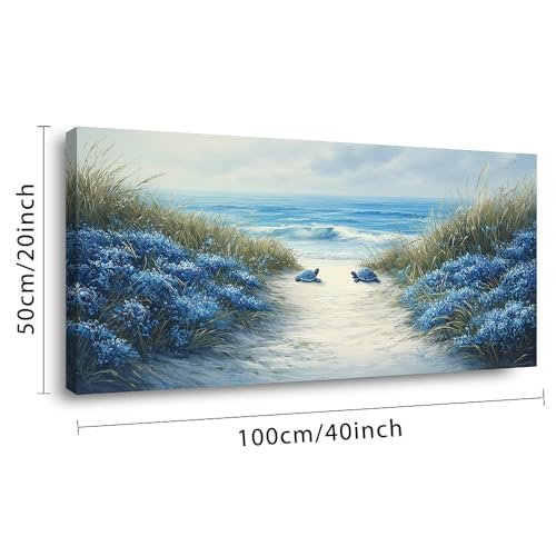 Romantic Beach Wall Art for Living Room Blue Sea Turtle Lovers Canvas Painting Prints Ocean Sandy Romance Flowers Large Bedroom Office Decor Artwork