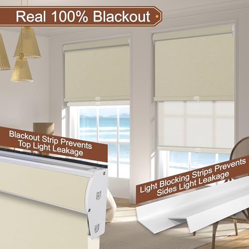 Cordless Dual Roller Shades.Striped Jacquard Beige.24 W x 80" H