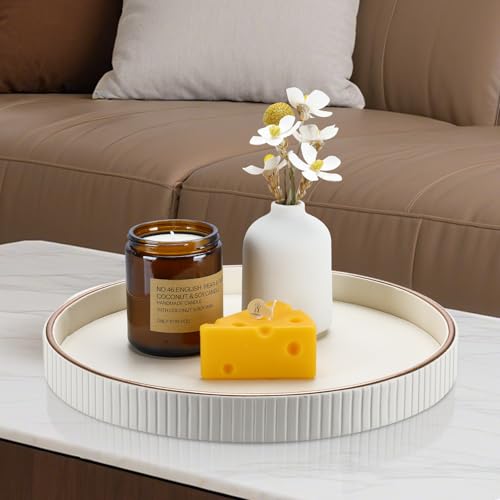 Round PU Leather Decorative Tray with Gold Trim