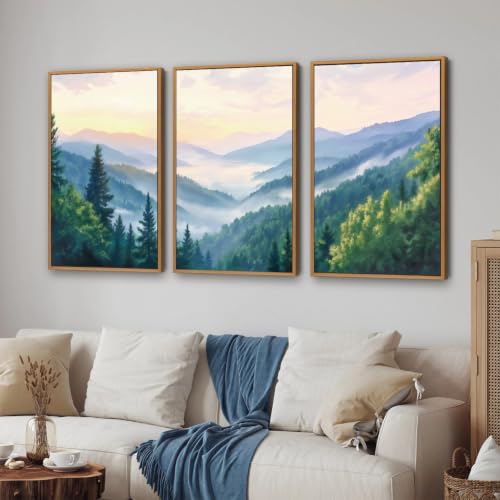 Boho Smoky Mountain Framed Canvas Wall Art Set